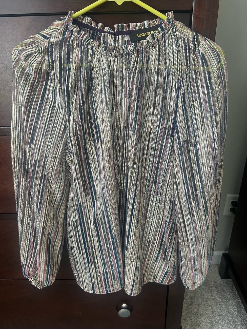 Sugarlips Metallic Striped blouse in Navy, Pink & Cream